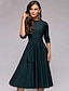 cheap Party Dresses-Women&#039;s Party Dress Tie Front Belted Crew Neck 3/4 Length Sleeve Midi Dress Elegant Classic Navy Blue Beige Spring