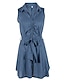 cheap Casual Dresses-Women&#039;s Sheath Dress Short Mini Dress Blue Sleeveless Solid Colored Stand Collar Basic Hot S M L XL