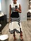 cheap Elegant Dresses-Women&#039;s Maxi Black Dress Swing Striped S M / Cotton