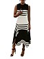 cheap Elegant Dresses-Women&#039;s Maxi Black Dress Swing Striped S M / Cotton