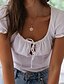 baratos New in Tops-Mulheres Camisa Social Sólido Decote V Delgado Branco M