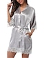 baratos Pijamas-Mulheres Renda Super Sexy Cetim &amp; Renda Robes Camisola Roupa de Noite Cor Sólida Branco / Preto / Azul S M L