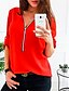 baratos Tops &amp; Blouses-Mulheres Blusa Camisa Social Sólido Patchwork Quarter Zip Decote V Básico Blusas Branco Vermelho Rosa