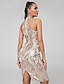 cheap Knee-Length Dresses-Sheath / Column Sparkle Gold Cocktail Party Nightclub Dress High Neck Sleeveless Knee Length Sequined with Sequin 2020