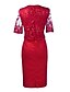 cheap Plus Size Dresses-Women&#039;s Knee Length Dress Shift Dress Blue Red Navy Blue Half Sleeve Lace Pure Color Round Neck Spring Summer Elegant 2022 S M L XL XXL 3XL 4XL 5XL / Loose