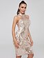cheap Knee-Length Dresses-Sheath / Column Sparkle Gold Cocktail Party Nightclub Dress High Neck Sleeveless Knee Length Sequined with Sequin 2020