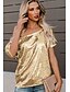 baratos T-shirts-blusa feminina de lantejoulas simples com tops dourados