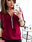 baratos Tops &amp; Blouses-Mulheres Blusa Camisa Social Sólido Patchwork Quarter Zip Decote V Básico Blusas Branco Vermelho Rosa