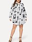 cheap Plus Size Dresses-Women&#039;s Shirt Dress Short Mini Dress White Long Sleeve Geometric Print Shirt Collar Streetwear XL XXL 3XL 4XL / Plus Size / Plus Size