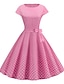 preiswerte Elegantes Damenkleid-Damen A-Linie Kleid Knielanges Kleid Kurzarm Druck Retro Rosa S M L XL XXL