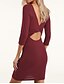 cheap Elegant Dresses-Women&#039;s Tunic Short Sleeve Solid Colored Patchwork Crew Neck Basic Wine S M L XL