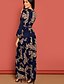 preiswerte Ausgefallene Kleider-Damen A Linie Kleid Maxikleid Schwarz Marineblau Langarm Geometrisch Frühling Sommer V-Ausschnitt heiß Elegant 2021 S M L XL / Chiffon