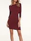 cheap Elegant Dresses-Women&#039;s Tunic Short Sleeve Solid Colored Patchwork Crew Neck Basic Wine S M L XL