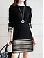 cheap Casual Dresses-Women&#039;s Sheath Dress Short Mini Dress - 3/4 Length Sleeve Stripes Geometric Color Block Stripe Spring Fall Casual Cotton Slim Black S M L XL XXL 3XL