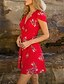 cheap Boho Dresses-Women&#039;s Short Mini Dress A Line Dress White Red Short Sleeve Print Floral V Neck Summer Hot Holiday 2021 S M L XL
