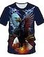 cheap Tank Tops-Men&#039;s T shirt Shirt Graphic 3D Animal Round Neck Daily Wear Club Short Sleeve Print Tops Streetwear Exaggerated Navy Blue
