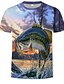 cheap Tank Tops-Men&#039;s Daily T shirt Plus Size Graphic Scenery Animal Short Sleeve Print Tops Streetwear Exaggerated Round Neck Light Blue / Summer