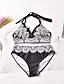 cheap Plus Size Swimwear-Women&#039;s Plus Size Basic Boho Black Triangle Cheeky Bikini Swimwear Swimsuit - Geometric Print XL XXL XXXL Black