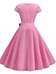 billige Elegant kjole-Dame A-Linje Kjole Knælange Kjole Kortærmet Trykt mønster Vintage Lyserød S M L XL XXL