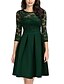 cheap Elegant Dresses-Women&#039;s Skater Knee Length Dress 3/4 Length Sleeve Solid Colored Lace Patchwork Spring &amp; Summer Elegant 2021 Black Green S M L XL XXL