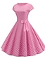 preiswerte Elegantes Damenkleid-Damen A-Linie Kleid Knielanges Kleid Kurzarm Druck Retro Rosa S M L XL XXL