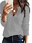 cheap Sweaters-Women&#039;s Solid Colored Long Sleeve Knitting V Neck Tops Basic Casual Basic Top White Black Blue
