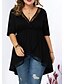 cheap Plus Size Tops-Women&#039;s T Shirt Dress Lace Cotton Short Sleeve Solid Colored Patchwork Deep V Basic Lace Loose Black L XL XXL XXXL / Asymmetrical