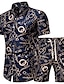 cheap Pants-Men&#039;s Set Graphic Geometric Classic Collar Plus Size Athleisure Vacation Short Sleeve Print Tops Basic Boho Navy Blue / Beach