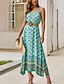 cheap Boho Dresses-Women&#039;s Strap Dress Midi Dress - Sleeveless Geometric Print Boho Holiday Red Green S M L XL