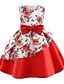 baratos Vestidos para Meninas-Infantil Bébé Pouco Para Meninas Vestido Floral Plantas Laço Estampado Azul Fúcsia Vermelho Algodão Altura dos Joelhos Sem Manga Básico Estilo bonito Vestidos Normal