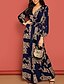 preiswerte Ausgefallene Kleider-Damen A Linie Kleid Maxikleid Schwarz Marineblau Langarm Geometrisch Frühling Sommer V-Ausschnitt heiß Elegant 2021 S M L XL / Chiffon