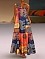 billige Maxi-kjoler-Dame Maxi lang kjole Skift Kjole Orange Rød Uden ærmer Trykt mønster Geometrisk Abstrakt V-hals Forår Sommer Varm Afslappet 2021 S M L XL XXL 3XL 4XL 5XL