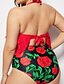 cheap Plus Size Swimwear-Women&#039;s Basic Red Halter Cheeky High Waist Tankini Swimwear Swimsuit - Geometric Ruffle Lace up Print L XL XXL Red