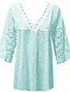 cheap Tops &amp; Blouses-Women&#039;s Plus Size Blouse Shirt Solid Colored Lace V Neck Tops White Blue Purple