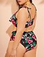 cheap Tankini-Women&#039;s Tankini Swimsuit Print Floral Black Swimwear Halter Bathing Suits