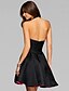cheap Party Dresses-A-Line Sexy Black Homecoming Cocktail Party Dress Halter Neck Sleeveless Short / Mini Stretch Satin with Pleats Appliques 2020
