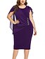 cheap Plus Size Dresses-Women&#039;s Sheath Dress Knee Length Dress Purple Wine Black Short Sleeve Solid Colored Pleated Patchwork Round Neck Elegant Sophisticated Belt Not Included XL XXL 3XL 4XL 5XL / Plus Size