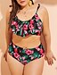 cheap Tankini-Women&#039;s Tankini Swimsuit Print Floral Black Swimwear Halter Bathing Suits