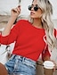 billige Sweaters &amp; Cardigans-Dame Ensfarvet Pullover Langærmet Sweater Cardigans Rund hals Efterår Vinter Hvid Sort Blå