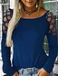 abordables T-shirts-Mujer Camisa Camiseta burdeos Blusa Negro Vino Azul Piscina Cortado Manga Larga Sensual Casual Escote Redondo Ajuste regular Otoño invierno