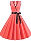 cheap Vintage Dresses-Women&#039;s Midi Dress A Line Dress Blushing Pink Green Black Red Light Blue Sleeveless Bow Solid Color V Neck Summer Going out 1950s Hot Vintage 2021 S M L XL XXL