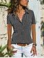 cheap Tops &amp; Blouses-Women&#039;s Shirt Blouse Black Wine Navy Blue Plain Work Casual Short Sleeve Shirt Collar Business Basic Elegant Regular Fit