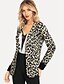 cheap Furs &amp; Leathers-Women&#039;s Jacket Daily Regular Coat Notch lapel collar Regular Fit Jacket Long Sleeve Leopard Beige