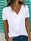 cheap T-Shirts-Women&#039;s Solid Colored Pleated Patchwork T-shirt V Neck White / Black / Blue / Red / Yellow / Blushing Pink / Gray