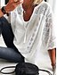 billige Tops &amp; Blouses-Dame Bluse T-shirt Skjorte Ensfarvet Blonder V-hals Toppe Elegant Grundlæggende top Hvid Grøn Lyseblå
