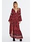 cheap Boho Dresses-Women&#039;s Basic Swing Dress - Polka Dot Ruched Split Patchwork Wine S M L XL