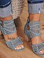 billige Sandals-Sandaler Dame Blokhæl Cowboy Western støvler Sandaler med blokhæl Rund Tå Daglig Afslappet Årgang PU Ensfarvet Perlearbejde Sort Blå Kakifarvet