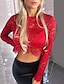 billige T-shirts-Dame Bluse Ensfarget Blonde Langermet Daglig Topper Grunnleggende Svart Rød
