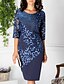 cheap Elegant Dresses-Women&#039;s Shift Dress Knee Length Dress - Half Sleeve Geometric Lace Print Elegant Lace Blue M L