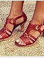 billige Sandals-Dame Sandaler Hæl sandaler Daglig Ensfarget Sommer Spenne Kubansk hæl Rund Tå Årgang Bohem Britisk PU Ankel Stropp Svart Rød Brun